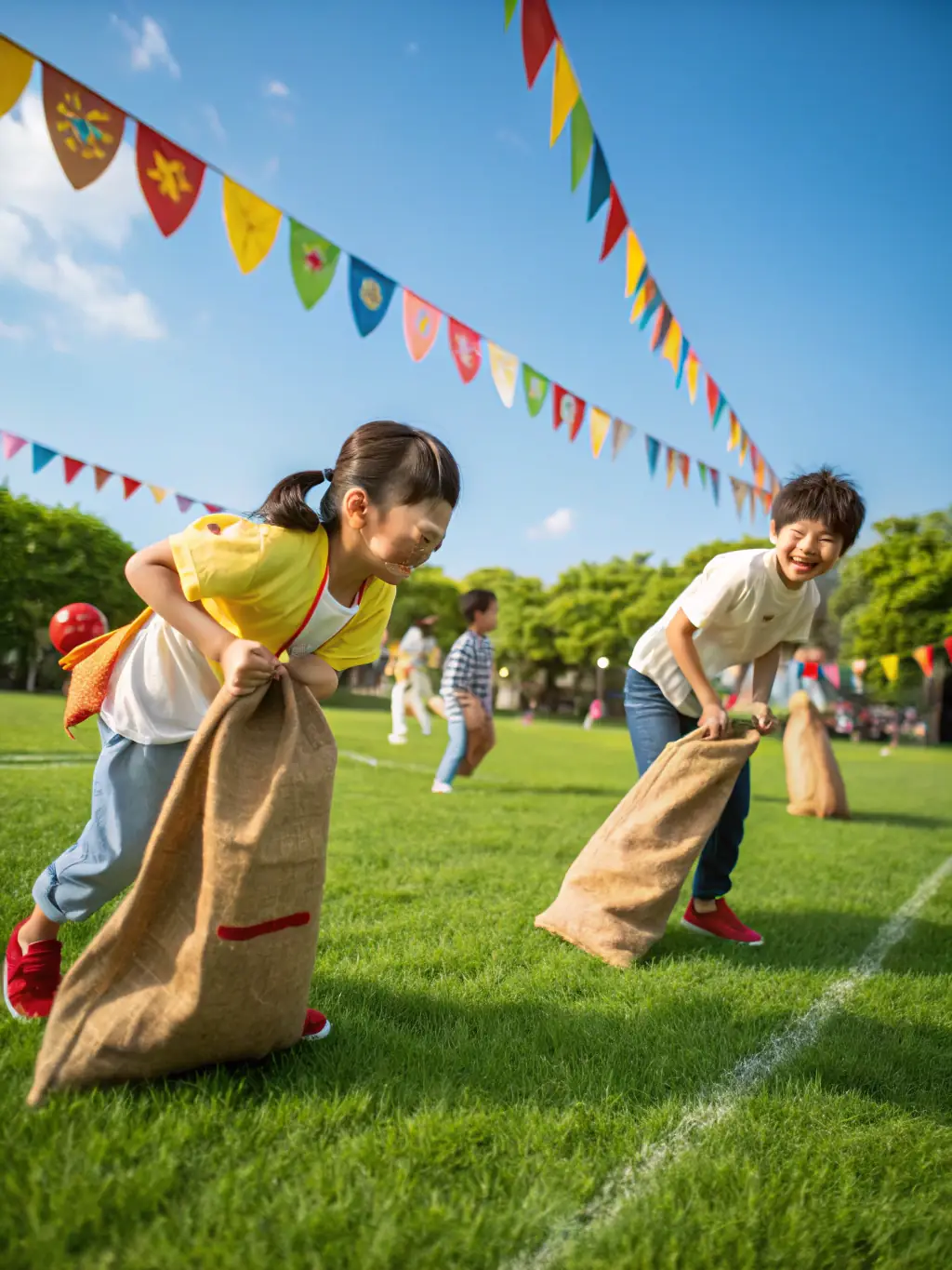 A vibrant photo of local residents of all ages participating in a traditional outdoor festival at the Badineau site, with colorful decorations and smiling faces, capturing the spirit of community celebration.